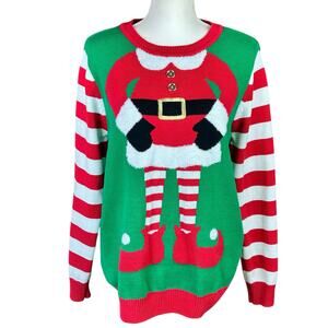 To Be Jolly Holiday Pullover Women Size Large Red Green White Elf Ugly Sweater